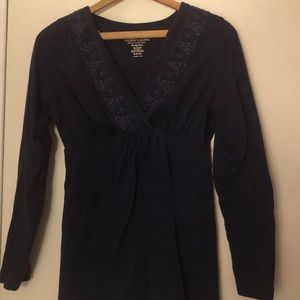 dark blue wrap v neck blouse shirt
